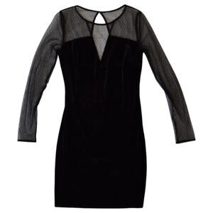 Mango Black Velvet Sheer Mesh Sleeves Sheath Mini Dress Size Small